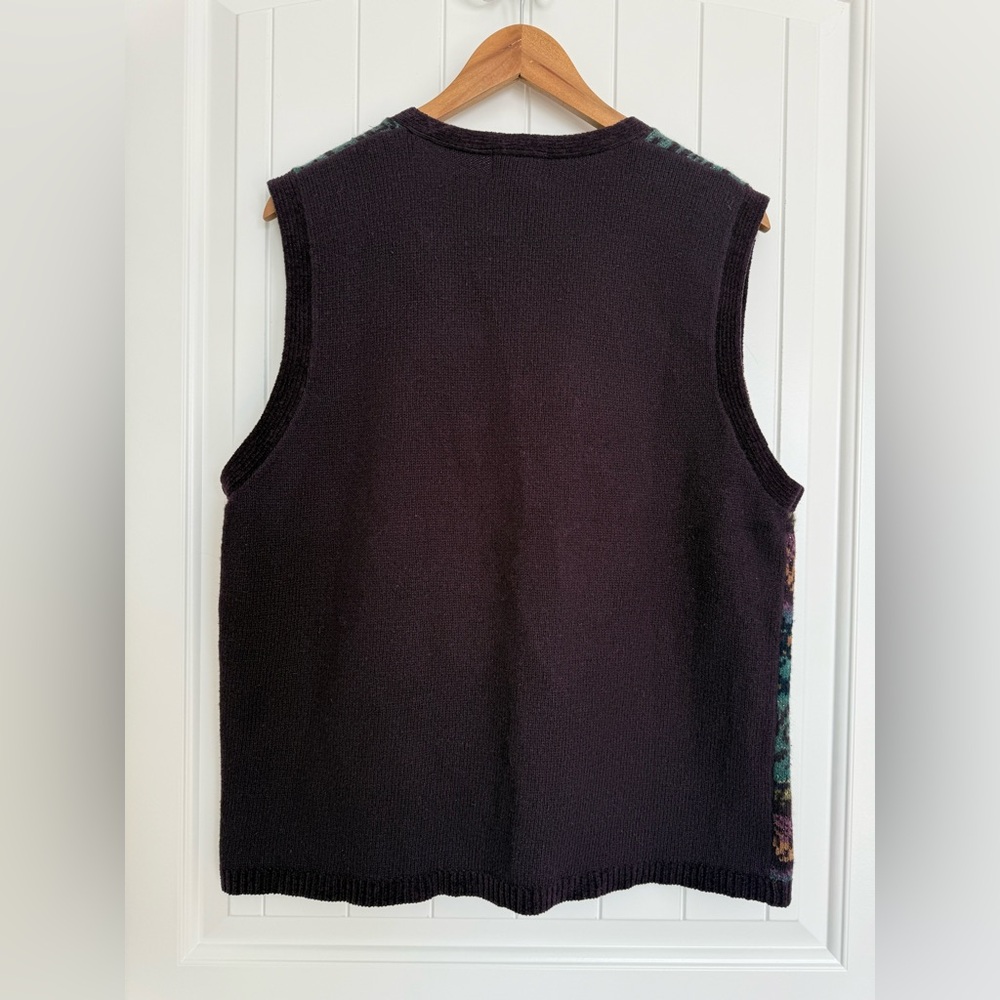Vintage Koret Patterned Knit Sweater Vest Purple Teal Button Up Grandmacore M - Picture 6 of 9